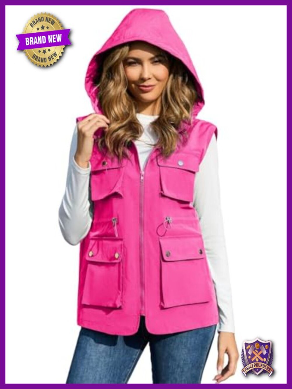 Women's packable military utility vest waterproof windbreaker jacket cargo